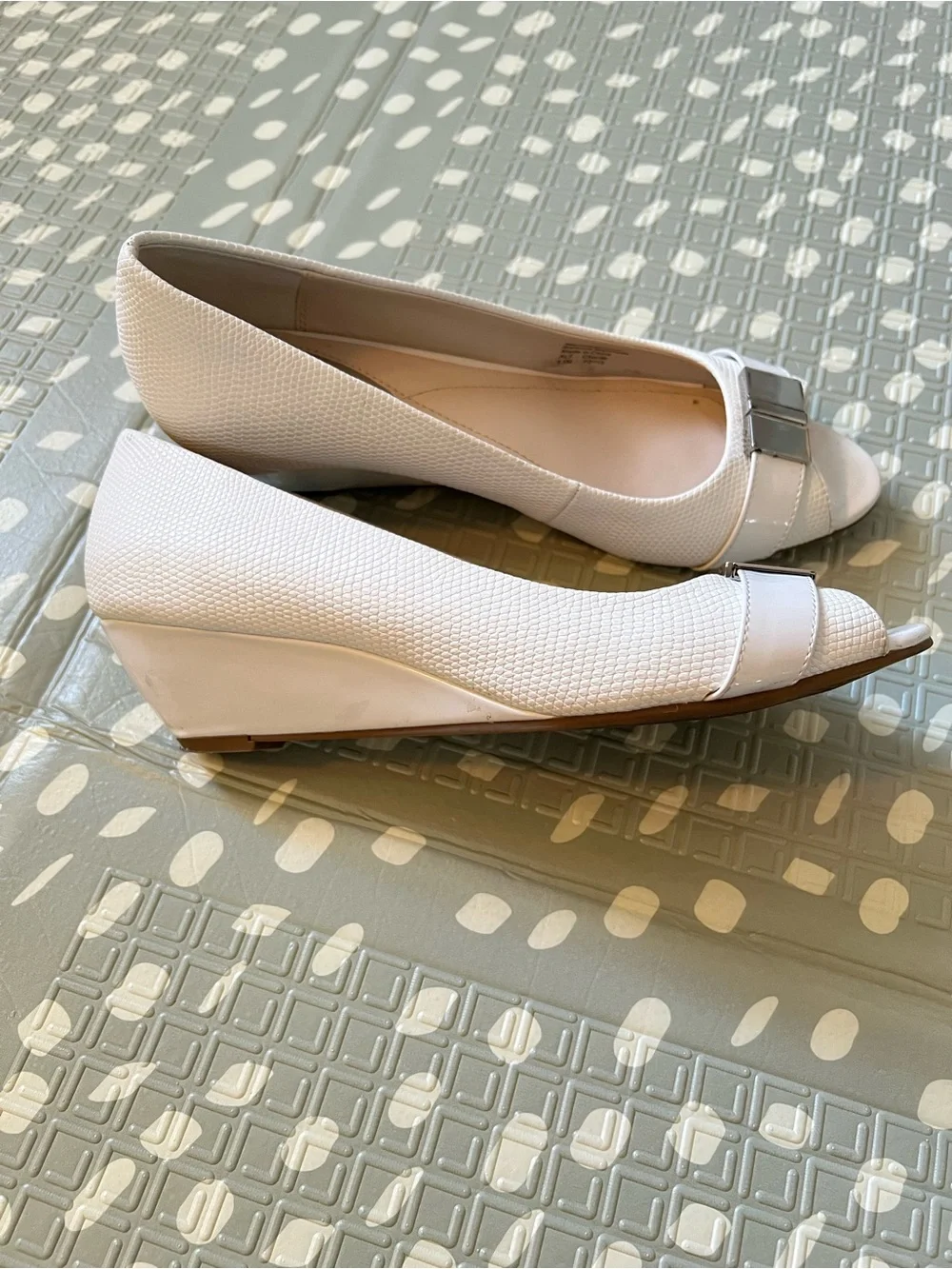 Alfani White Open-Toe Heels with Metallic Bow Accents